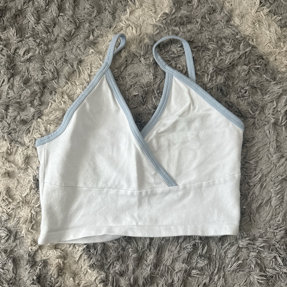 Brandy Melville White Top with Blue Trim